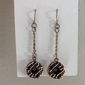 Donut Earrings Gold Tone Dangle Super Cute